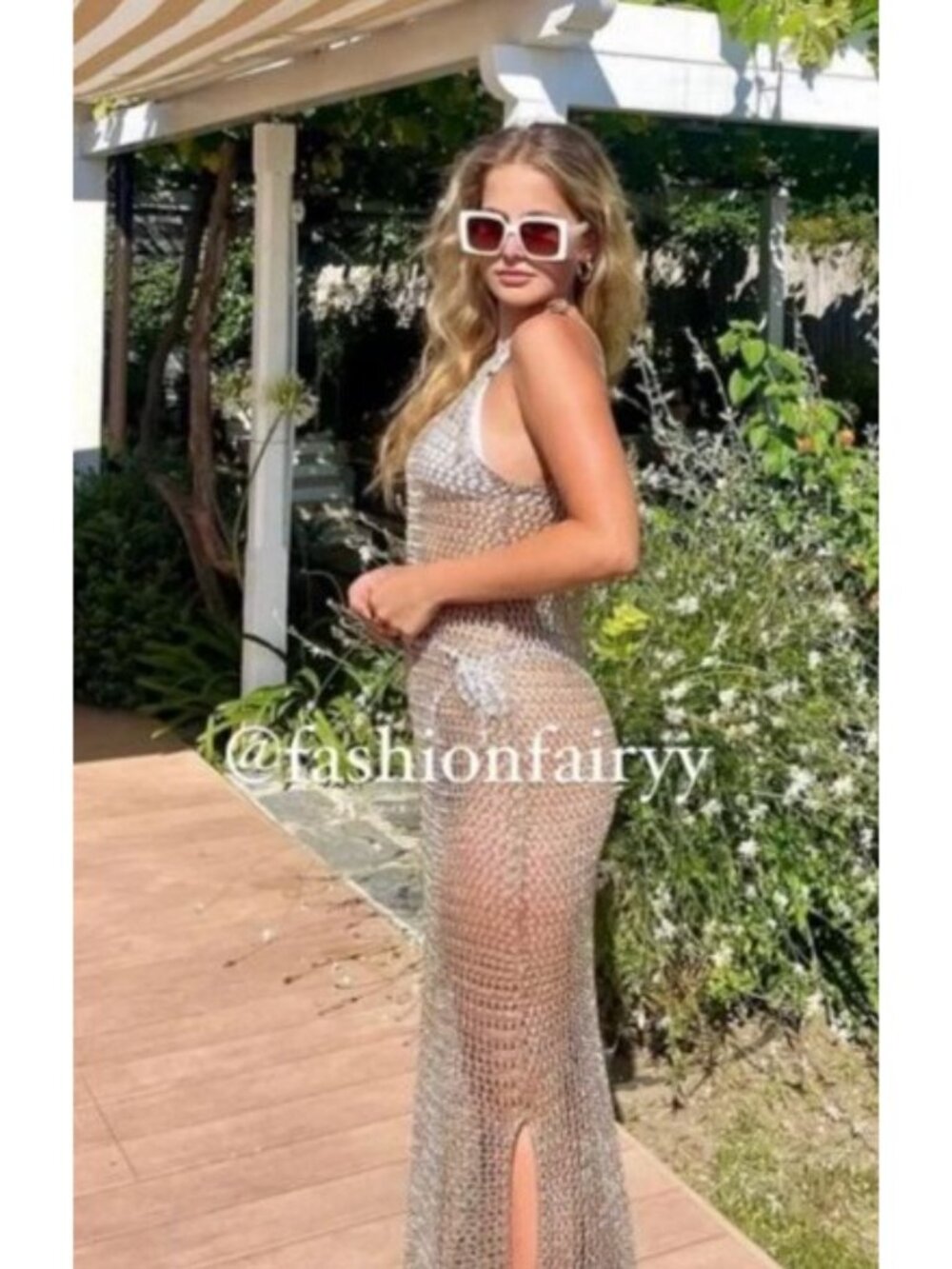 Zara Rose Gold Crochet Midi Dress M Tie Straps Side Slits Baddie Resort Cruise